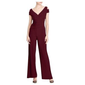 Lauren Ralph Lauren Jumpsuit V-neckline Wide Leg Burgundy Women's sz 12P  NWT